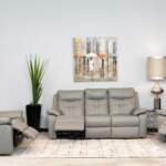 2 Seater Electric Recliner Sofa in Grey Aired Leather with Tech Features